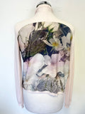 TED BAKER PINK WATERFALL FRONT & FLORAL SILK BACK LONG SLEEVE CARDIGAN SIZE 1 UK 8/10
