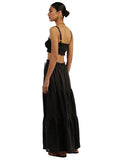 DISSH 100% LINEN BLACK TIERED MAXI SKIRT SIZE 8