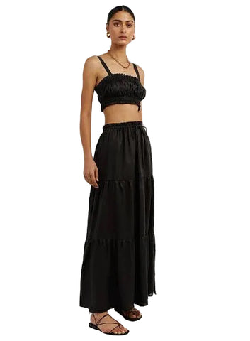 DISSH 100% LINEN BLACK TIERED MAXI SKIRT SIZE 8