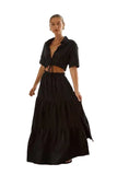 DISSH 100% LINEN BLACK TIERED MAXI SKIRT SIZE 8