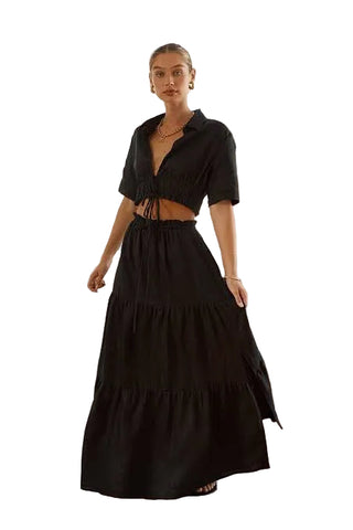 DISSH 100% LINEN BLACK TIERED MAXI SKIRT SIZE 8