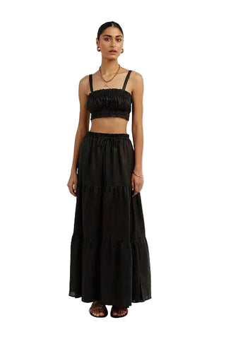 DISSH 100% LINEN BLACK TIERED MAXI SKIRT SIZE 8