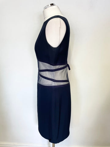 CHEAP & CHIC BY MOSCHINO NAVY BLUE MESH WAISTED SLEEVELESS PENCIL DRESS SIZE 12