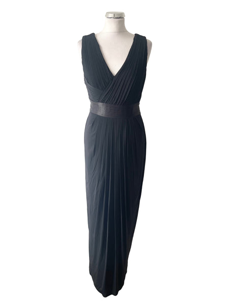 COAST BLACK SILK TRIMMED SLEEVELESS LONG EVENING DRESS  SIZE 12