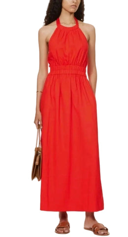 ME+EM RED LINEN MIX HALTER NECK MAXI DRESS  SIZE 8