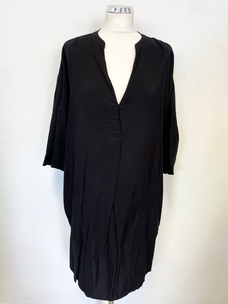 WHISTLES BLACK RELAXED FIT 3/4 SLEEVED SHIFT DRESS SIZE M