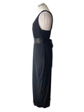 COAST BLACK SILK TRIMMED SLEEVELESS LONG EVENING DRESS  SIZE 12