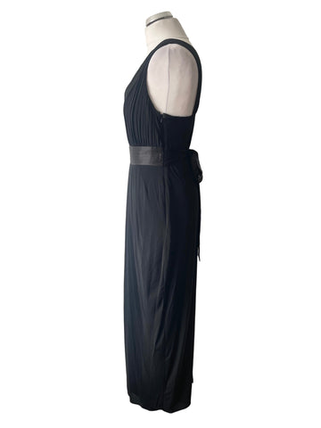 COAST BLACK SILK TRIMMED SLEEVELESS LONG EVENING DRESS  SIZE 12