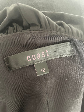 COAST BLACK SILK TRIMMED SLEEVELESS LONG EVENING DRESS  SIZE 12