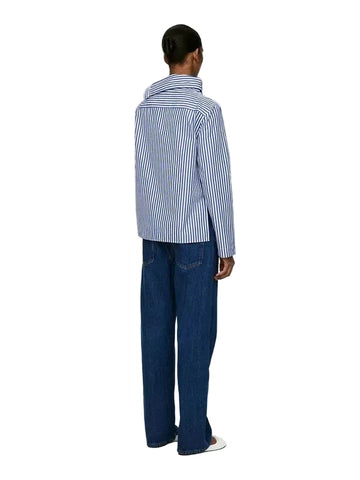 ARKET COTTON BLUE & WHITE STRIPED FOLD COLLAR LONG SLEEVED BLOUSE SIZE 34 UK 8/10