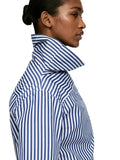 ARKET COTTON BLUE & WHITE STRIPED FOLD COLLAR LONG SLEEVED BLOUSE SIZE 34 UK 8/10
