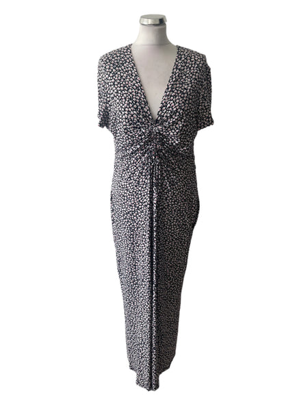 HOBBS NAVY,RED & WHITE DITSY FLORAL PRINT WIDE LEG JUMPSUIT SIZE 16