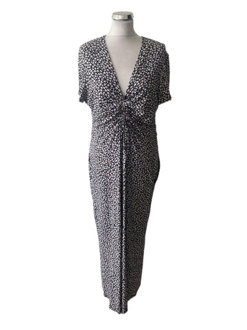 HOBBS NAVY,RED & WHITE DITSY FLORAL PRINT WIDE LEG JUMPSUIT SIZE 16