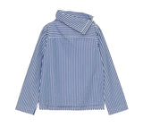 ARKET COTTON BLUE & WHITE STRIPED FOLD COLLAR LONG SLEEVED BLOUSE SIZE 34 UK 8/10