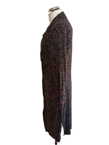 HOBBS BLACK, PINK & BEIGE PRINT LONG SLEEVED STRETCH JERSEY DRESS  SIZE 14
