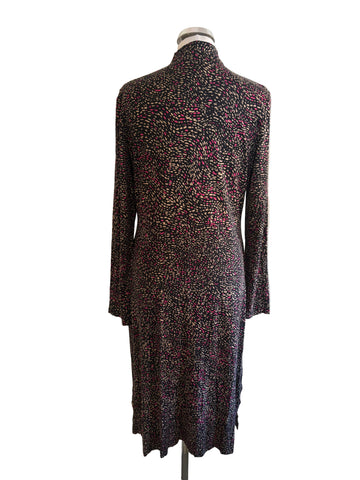 HOBBS BLACK, PINK & BEIGE PRINT LONG SLEEVED STRETCH JERSEY DRESS  SIZE 14