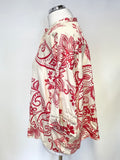 SMITH & SOUL CREAM & RED PRINT SHORT SLEEVE COLLARLESS SHIRT SIZE S
