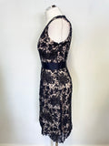 BETTY JACKSON NAVY LACE OVER CREAM V NECK SLEEVELESS SPECIAL OCCASION DRESS SIZE 10