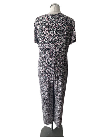 HOBBS NAVY,RED & WHITE DITSY FLORAL PRINT WIDE LEG JUMPSUIT SIZE 16