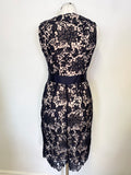 BETTY JACKSON NAVY LACE OVER CREAM V NECK SLEEVELESS SPECIAL OCCASION DRESS SIZE 10