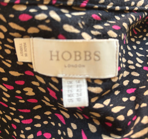 HOBBS BLACK, PINK & BEIGE PRINT LONG SLEEVED STRETCH JERSEY DRESS  SIZE 14