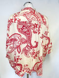 SMITH & SOUL CREAM & RED PRINT SHORT SLEEVE COLLARLESS SHIRT SIZE S