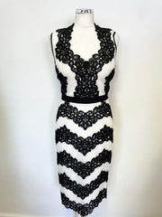 STAR BY JULIEN MACDONALD BLACK & WHITE LACE SLEEVELESS PENCIL DRESS SIZE 8