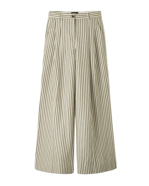BRAND NEW ME+EM CREAM & KHAKI STRIPE WIDE LEG TROUSERS SIZE 8
