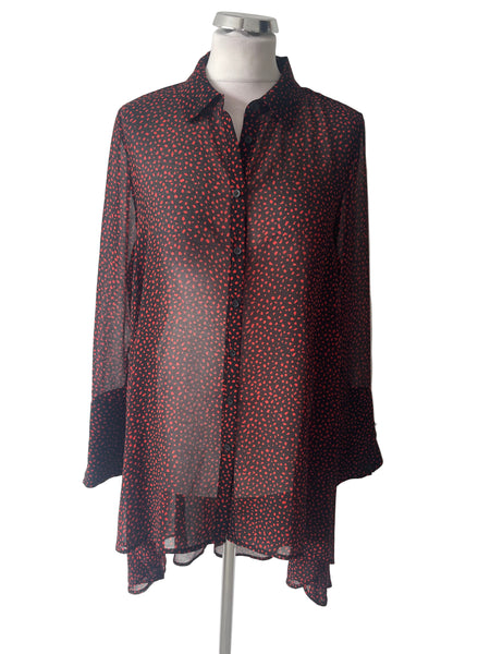 MINT VELVET BLACK & RED SPOT LONG SLEEVE BLOUSE SIZE 10