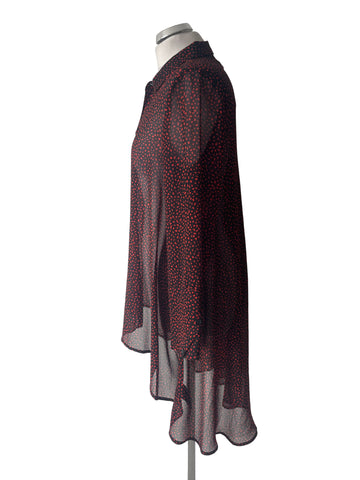 MINT VELVET BLACK & RED SPOT LONG SLEEVE BLOUSE SIZE 10