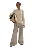 BRAND NEW ME+EM CREAM & KHAKI STRIPE WIDE LEG TROUSERS SIZE 8