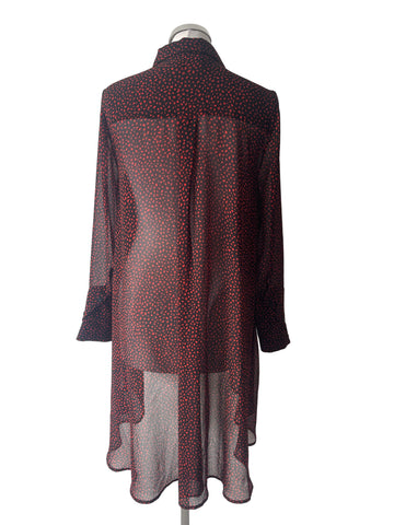 MINT VELVET BLACK & RED SPOT LONG SLEEVE BLOUSE SIZE 10