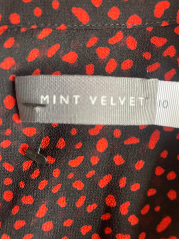 MINT VELVET BLACK & RED SPOT LONG SLEEVE BLOUSE SIZE 10