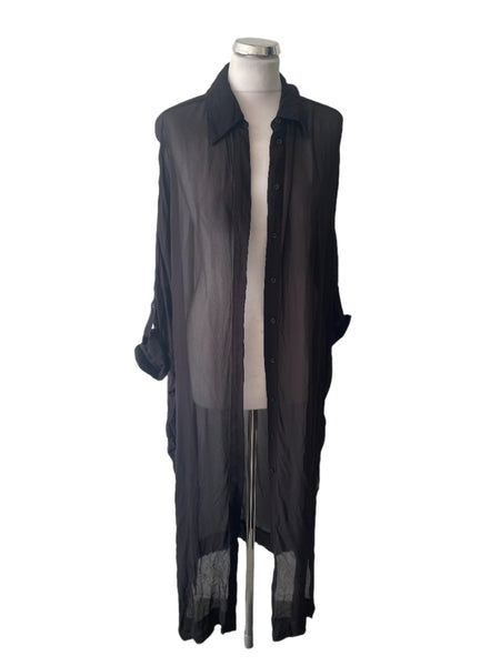 REISS AVA BLACK RELAXED FIT LONG OVER SHIRT SIZE M