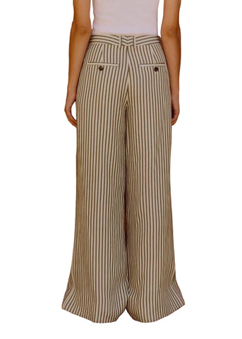 BRAND NEW ME+EM CREAM & KHAKI STRIPE WIDE LEG TROUSERS SIZE 8