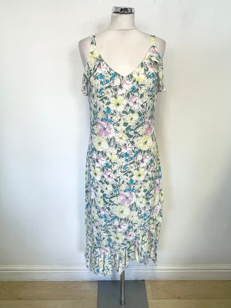 BRAND NEW MINT VELVET GEMMA MULTI COLOURED FLORAL PRINT MIDI DRESS SIZE 14