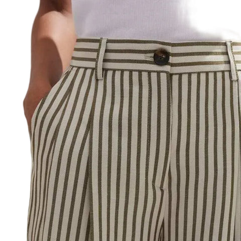 BRAND NEW ME+EM CREAM & KHAKI STRIPE WIDE LEG TROUSERS SIZE 8