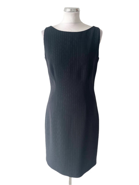 HOBBS BLACK PINSTRIPE SLEEVELESS PENCIL DRESS SIZE 12