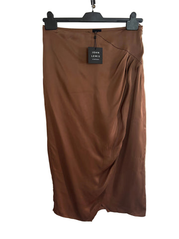 BRAND NEW WITH TAGS JOHN LEWIS BROWN SATIN DRAPED MIDI WRAP SKIRT SIZE 14