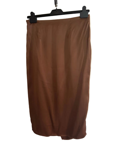 BRAND NEW WITH TAGS JOHN LEWIS BROWN SATIN DRAPED MIDI WRAP SKIRT SIZE 14
