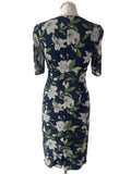 HOBBS 100% SILK NAVY FLORAL PRINT SHORT SLEEVE PENCIL DRESS SIZE 8
