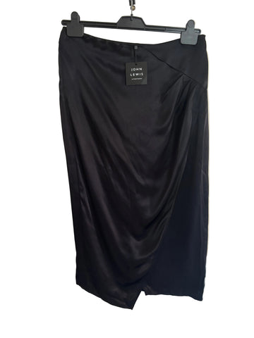 BRAND NEW WITH TAGS JOHN LEWIS BLACK SATIN DRAPED MIDI WRAP SKIRT SIZE 14