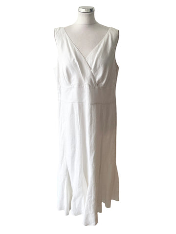 JAEGER WHITE LINEN SLEEVELESS FIT & FLARE MIDI DRESS SIZE 18