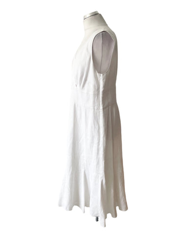 JAEGER WHITE LINEN SLEEVELESS FIT & FLARE MIDI DRESS SIZE 18