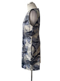 HUGO BOSS NAVY, GREY & WHITE FLORAL PRINT SLEEVELESS SHIFT DRESS SIZE 16