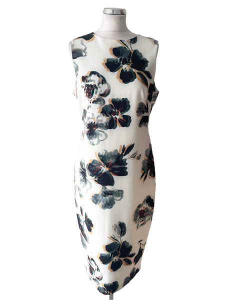 BRAND NEW PER UNA IVORY FLORAL PRINT SLEEVELESS PENCIL DRESS SIZE 14
