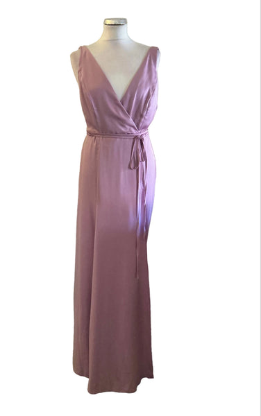BRAND NEW ASOS PINK WRAP AROUND SATIN MAXI DRESS SIZE 14