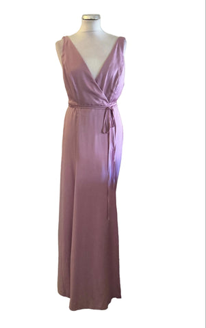 BRAND NEW ASOS PINK WRAP AROUND SATIN MAXI DRESS SIZE 14