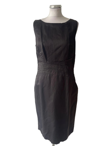 MONSOON LINEN MIX DARK BROWN SLEEVELESS PENCIL DRESS SIZE 14