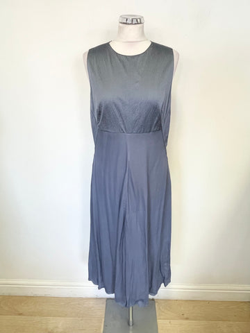 JIGSAW SALENA RAIN GREY SILK TOP SLEEVELESS FLARE MIDI DRESS SIZE 14